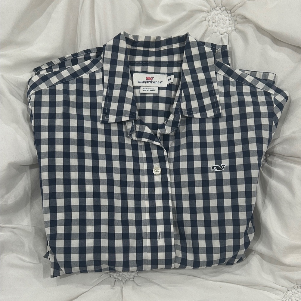 Vineyard Vines Navy and White Plaid Shirt
